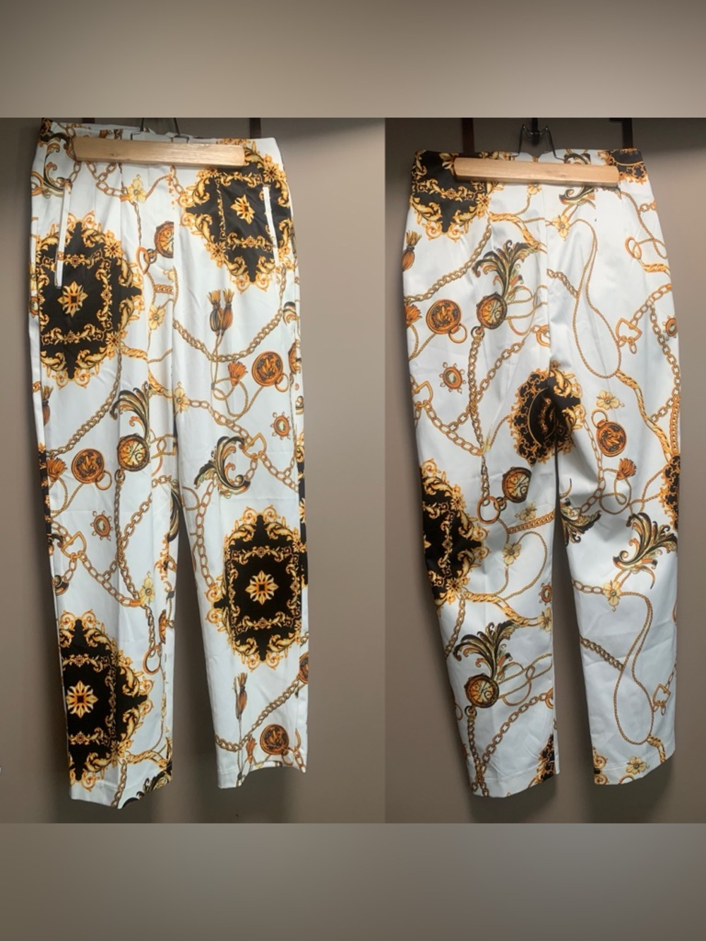 One n More Pants Paper Bag Style Chain Pattern Multicolored Size M